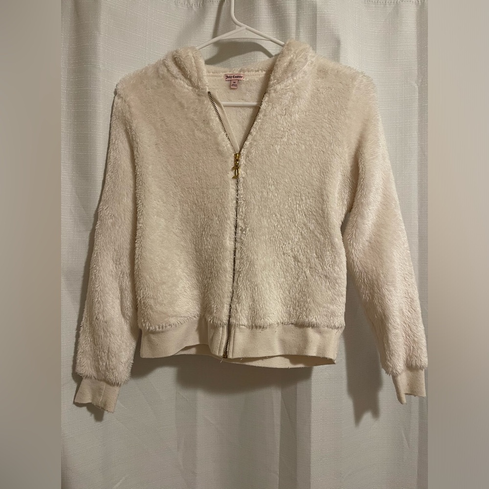 Juicy Couture Kids Fuzzy Creme Bear Zip Up Jacket | Bear Hoodie